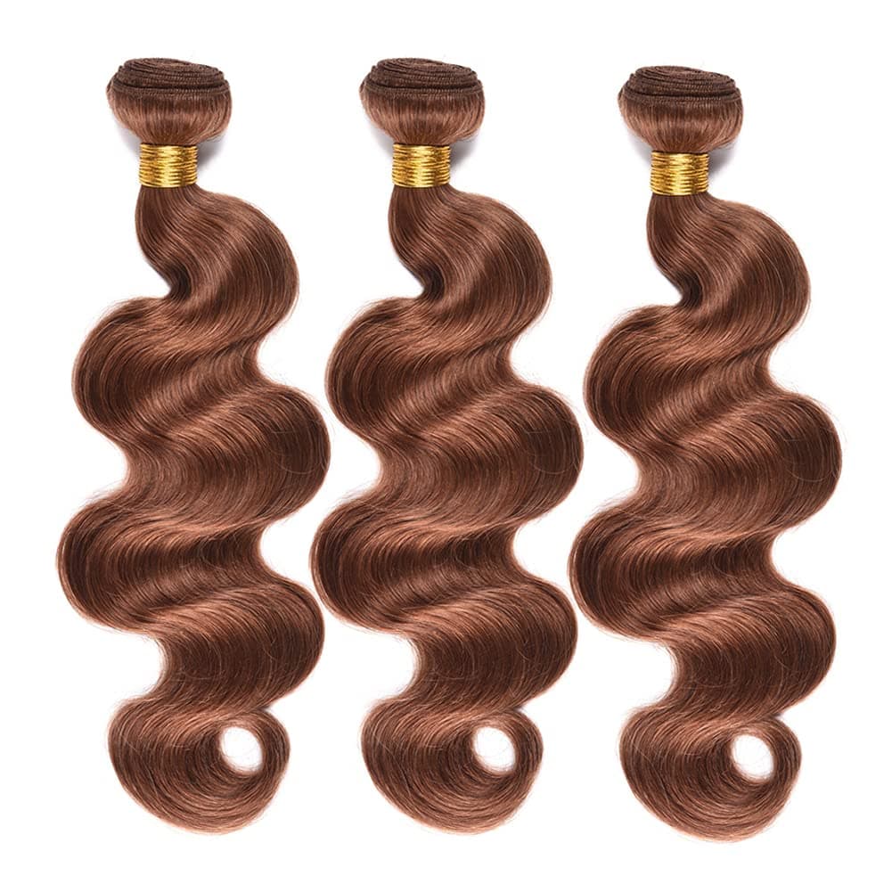 Aigemei Pervian Hair Bundles Body Wave Light Auburn Brown Peruvian Virgin Hair Body Wave Human Har 3 Bundles 100% Unprocessed Virgin Human Hair Extensions(12 14 16 Inch,Color 30)