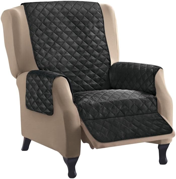 Collections Etc Reversible Quilted Furniture Protector Cover, Black/Gray, Recliner
