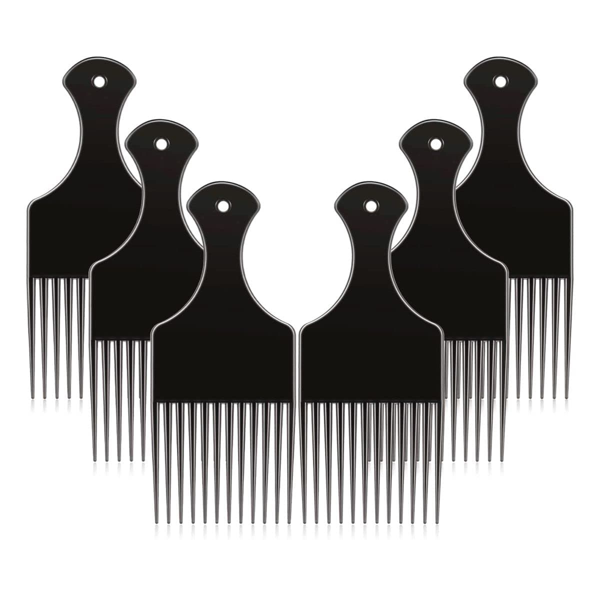 6 Pieces Hair Pick Comb, 6.5 Inch Smooth Plastic Wide Hair Pick Comb, Afro Hair Comb, Hairdressing Styling Tool for Natural Curly Hair (Black, Blue, Pink, Green, Red, Purple)