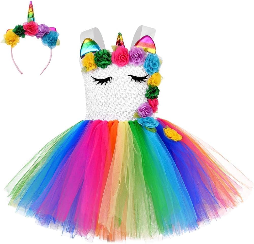 Flower Dress Birthday Rainbow Unicorn Tutu With Headband Unicorn Costume For Girls Dress Up Clothes For Little Girls Gift