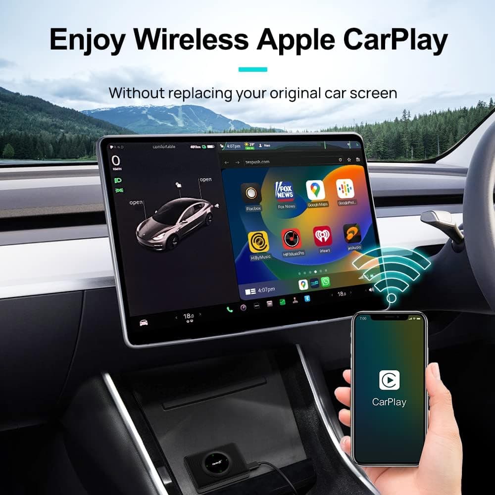 CarlinKit 3.0 Tesla CarPlay T2C, Wireless Apple Carplay Adapter for Tesla Original System Cars, Plug and Play, sensorless Connection (Keep Your car Online), 2.4G+5G WiFi