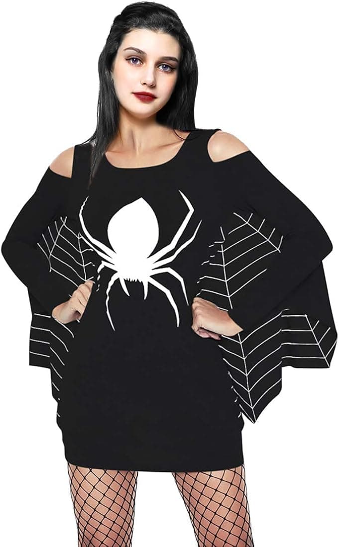 Women’s Halloween Spiderweb Costume Plus Size Jersey Tunic Cosplay Dress