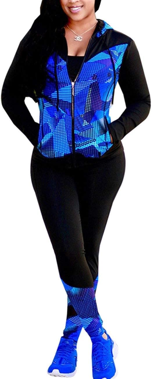 Angsuttc Women's 2 Piece Outfits Long Sleeve Full Zip Hooded Jacket and Pants Set Tracksuit