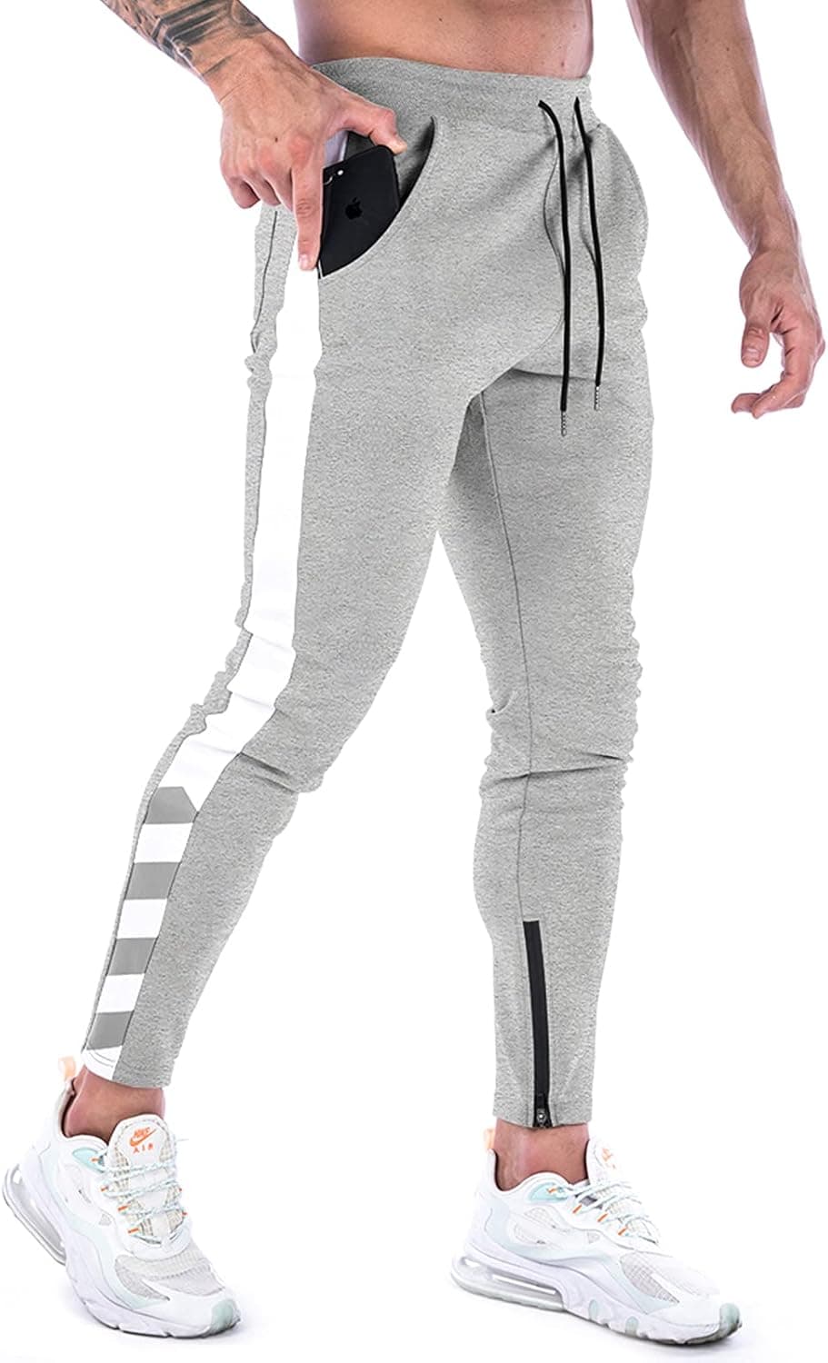 BUXKR Men's Casual Joggers Pants，Slim Fit Athletic Sweatpants for Gym Workout Athletic with Zipper Ankle Cuffs