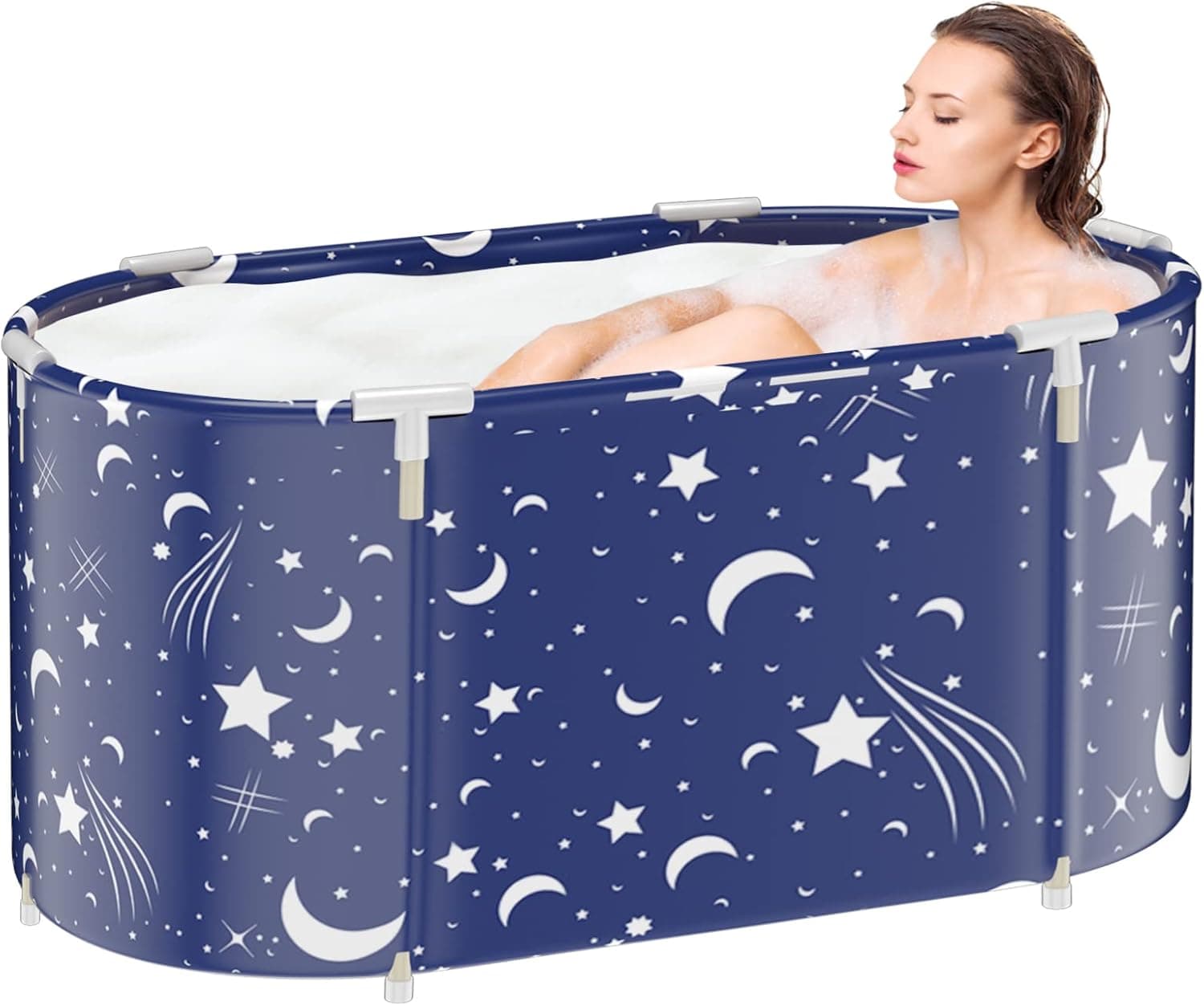 Portable Bathtub for adults, DAILYLIFE 1.2m Large Foldable Japanese Soaking Bathtub, Freestanding Hot Bath Tub with Thermal Foam,Folding Spa Bath Tub with Pillow for Small Space(Broad Starlit Night)