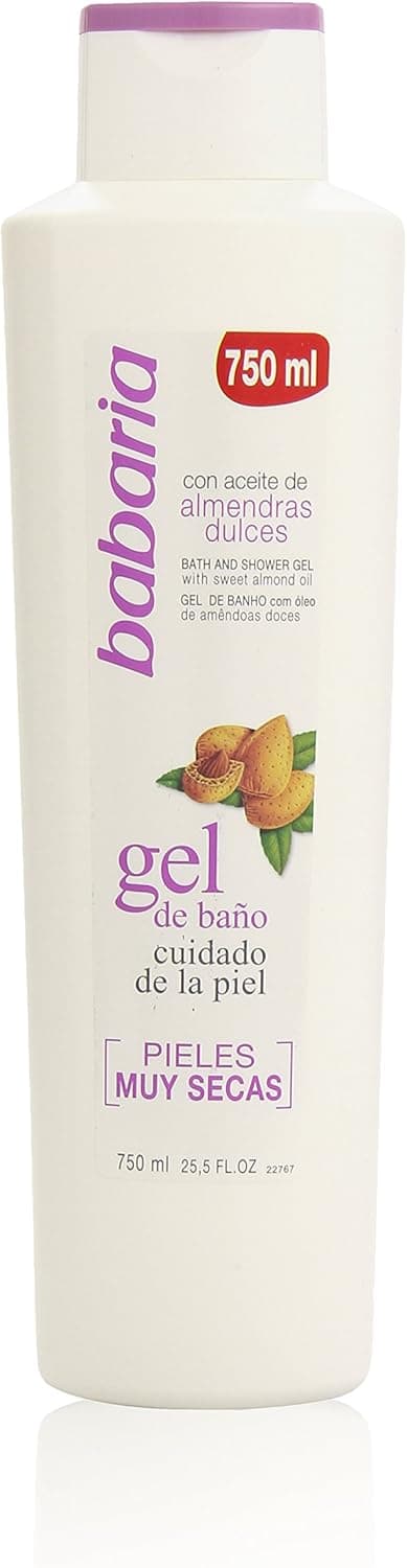Babaria Shower Gel with Sweet Almond Oil for Very Dry Skin, 750ml / 25.5 Oz
