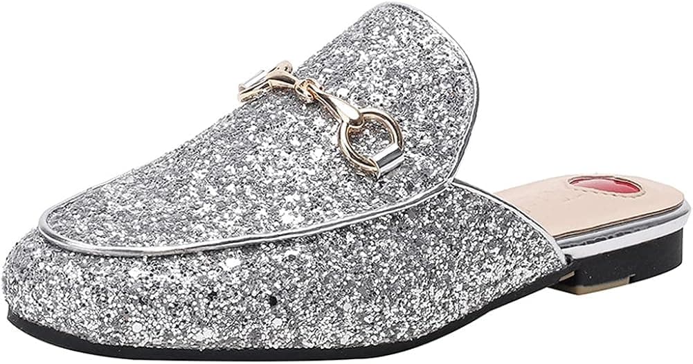 Arqa Mules for Women Comfort Slip On Leather Flats Closed Pointed Toe Slides with Metal Decoration Backless Loafers