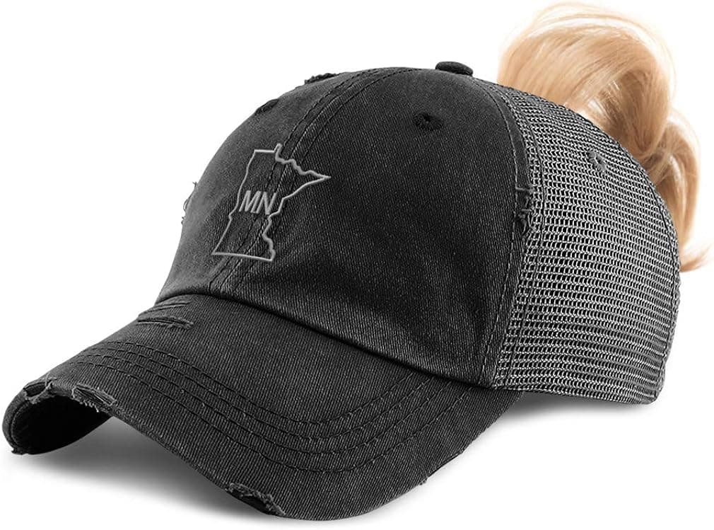 Custom Womens Ponytail Cap Minnesota State Map Mn Embroidery Cotton
