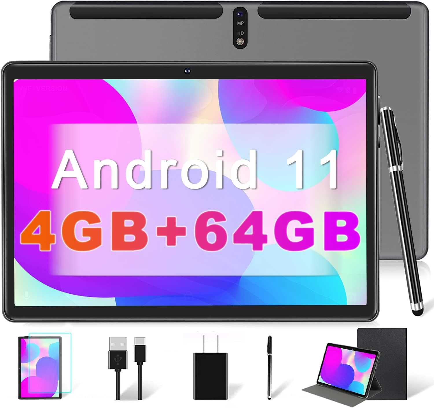 MEBERRY 2023 Updated Android 11 Tablet 10.1 inch Tablets with 2.0 GHz Octa-Core Processor| 2.4G+5G Wi-Fi| 4GB RAM+64GB ROM| 256GB Expansion| 8000mAh Battery| GPS| Double Camera, Metal Gray