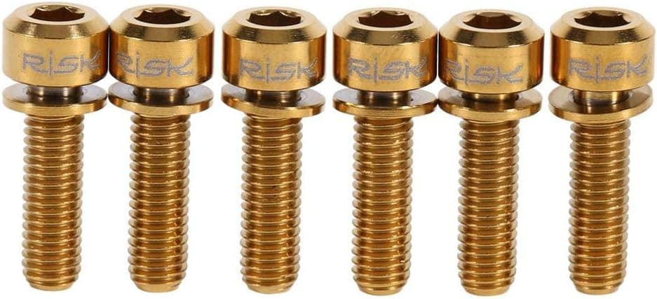 Bicycle Stem Bolts, Titanium Alloy M5 x 18mm Bolts Screw with Washers Set for MTB Bicycle Stem(6pcs)