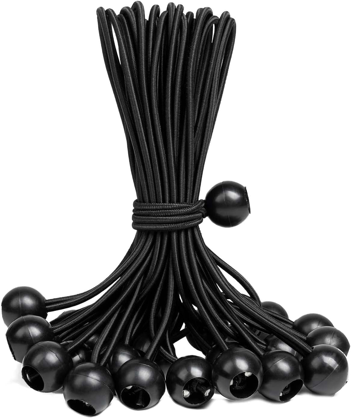 30-Pack Heavy Duty Ball Bungee Cords, Zakous 12-Inch Elastic Cord, Black, Secure & Organize Outdoor Tarps
