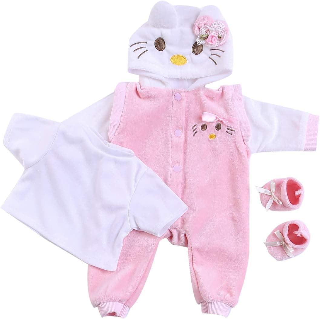 Reborn Dolls Clothes 22 Inches for Baby Girl Doll 20-23 inch Reborn Baby Dolls Clothes Clothing Pink Cat Outfit Sets