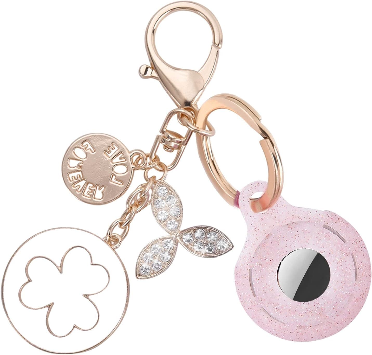 OLEBAND Airtag case,Air Tag Holder with Cute Keychain and Bling Diamonds,Potective Accessory Skin Compatible with Apple Tracker 2021,for women and girls,2 Pack