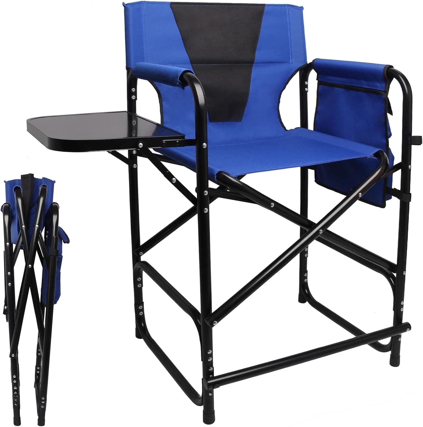 JSHANMEI Tall Directors Chair Camping Folding Directors Chair Heavy Duty Makeup Artist Chair with Side Table Storage Bag, Aluminum Frame Support 300lbs Seat Height 24"