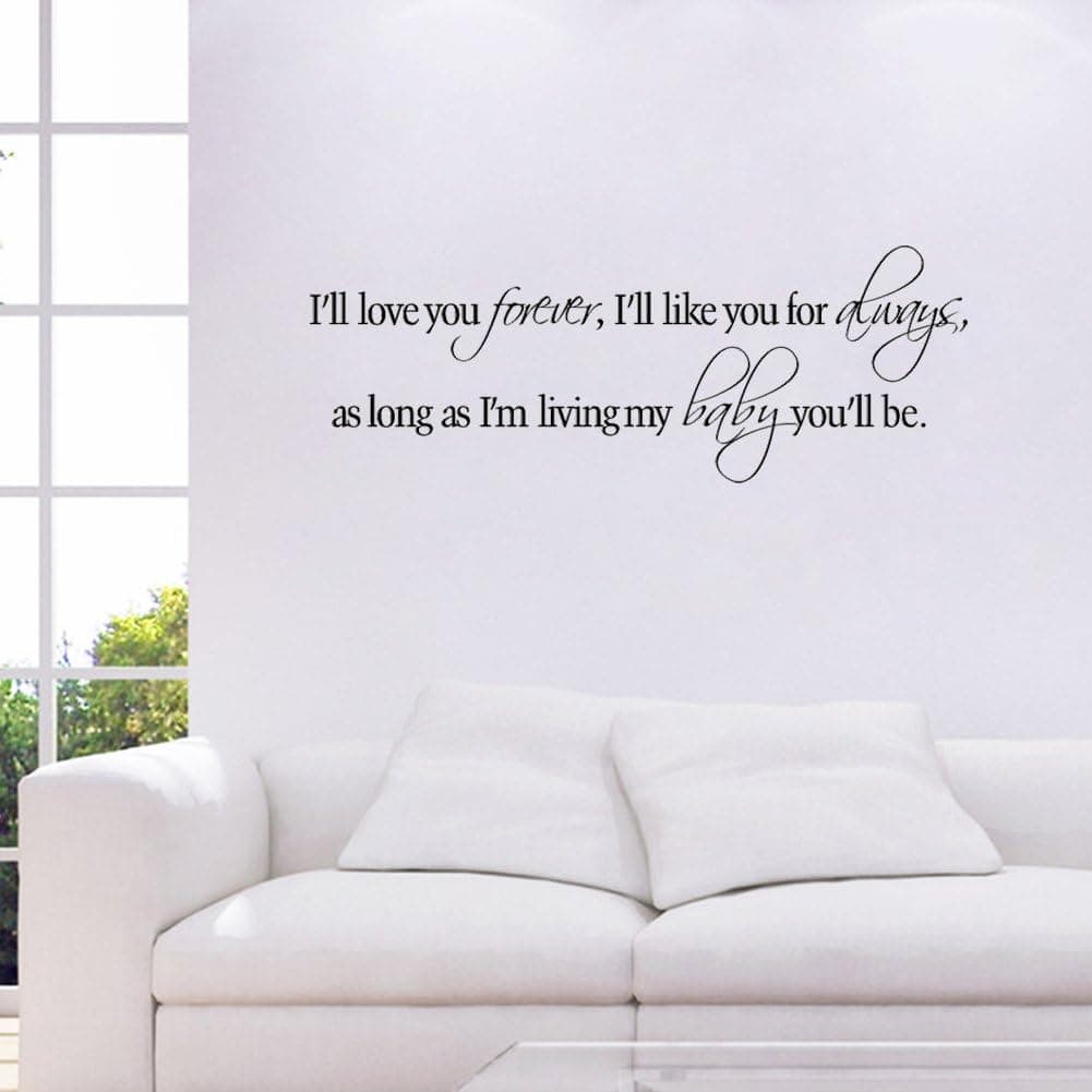 Witkey I’ll Love You Forever I'll Like You For Always DIY Home Decor Decals Wall Sticker Art Quote and Saying Removable DIY Mural Living Room Bedroom