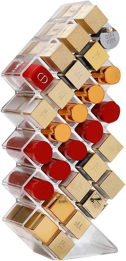 Lipstick Holder Lip Gloss Organizer, 28 Space Clear Acrylic Makeup Lipgloss Case Display Rack, 28 Slots Stand Cosmetic Makeup Organizer Storage Box
