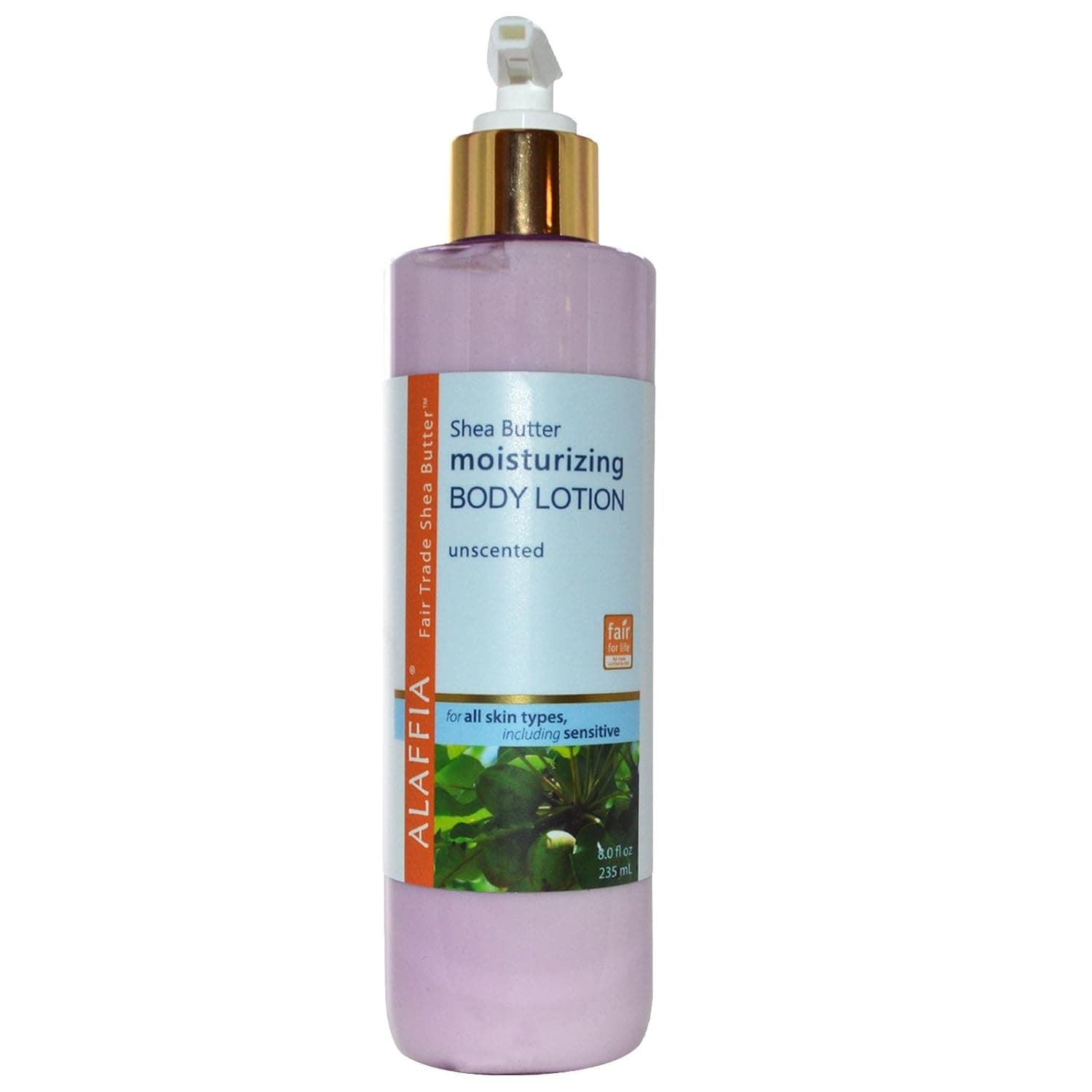 Alaffia - Shea Moisturizing Body Lotion, All Skin Types, Helps Nourish and Hydrate for Smooth, Supple, and Glowing Skin with Shea Butter, Green Tea, and Raspberry, Fair Trade, Unscented, 8 Ounces