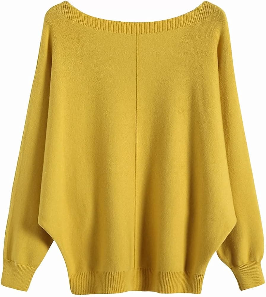 Ckikiou Womens Lightweight Oversized Boat Neck Sweaters Tops Dolman Batwing Sleeve Ribbed Knitted Pullovers