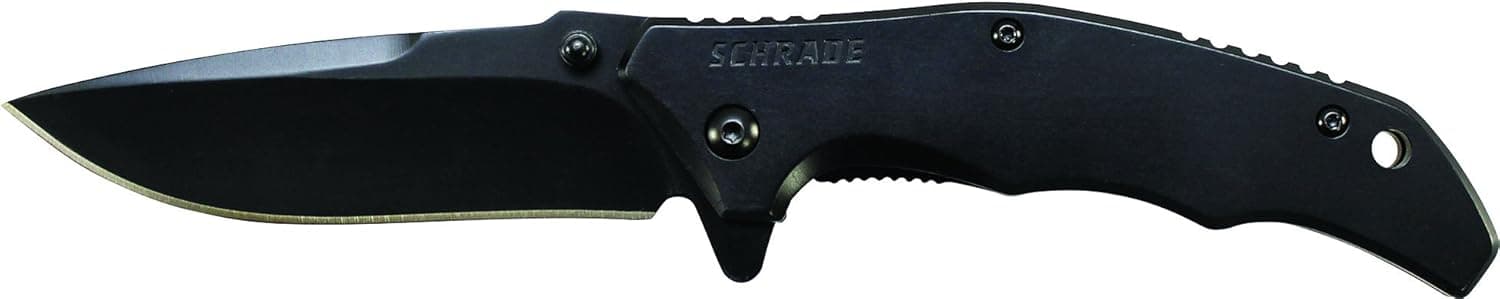 Schrade SCH309 Frame Lock Folding Knife Drop Point Blade Black Steel Handle