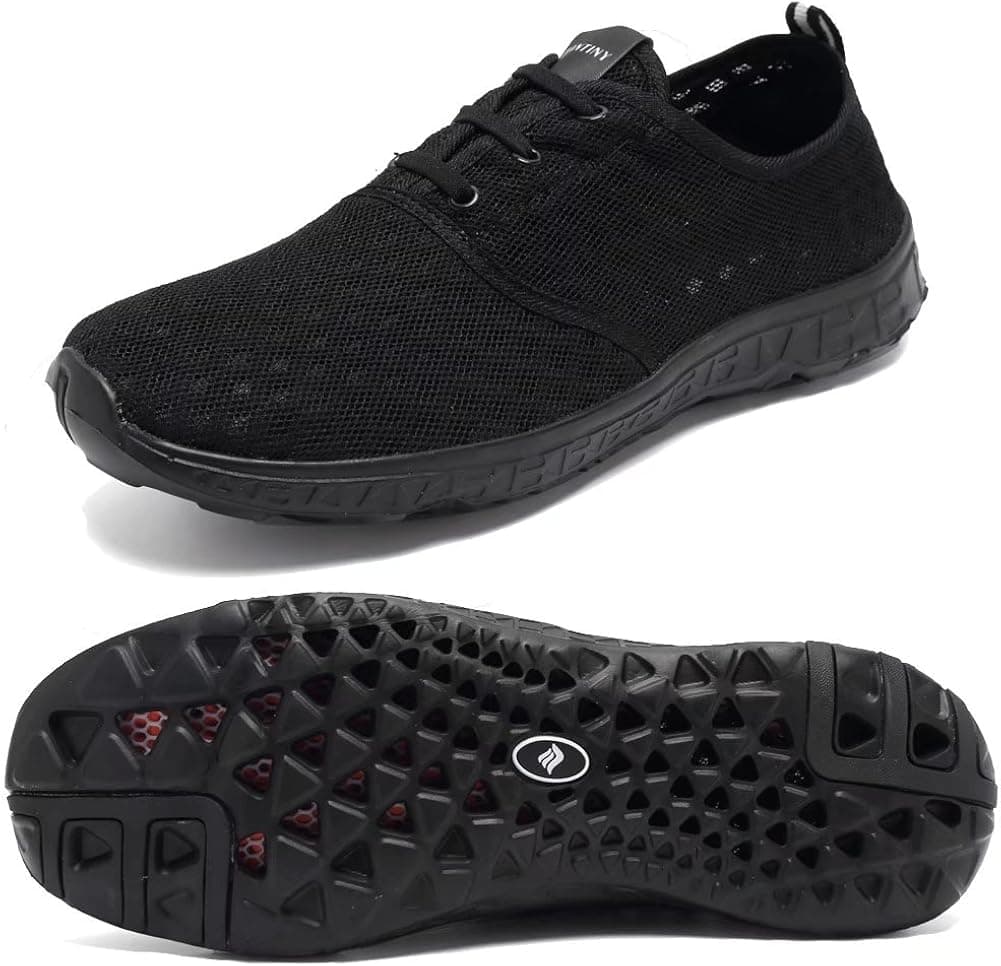 Fantiny Women's Quick Drying Aqua Water Shoes Mesh Slip-On Athletic Sport Casual Sneakers for MenXLSX01-Q.Black-45