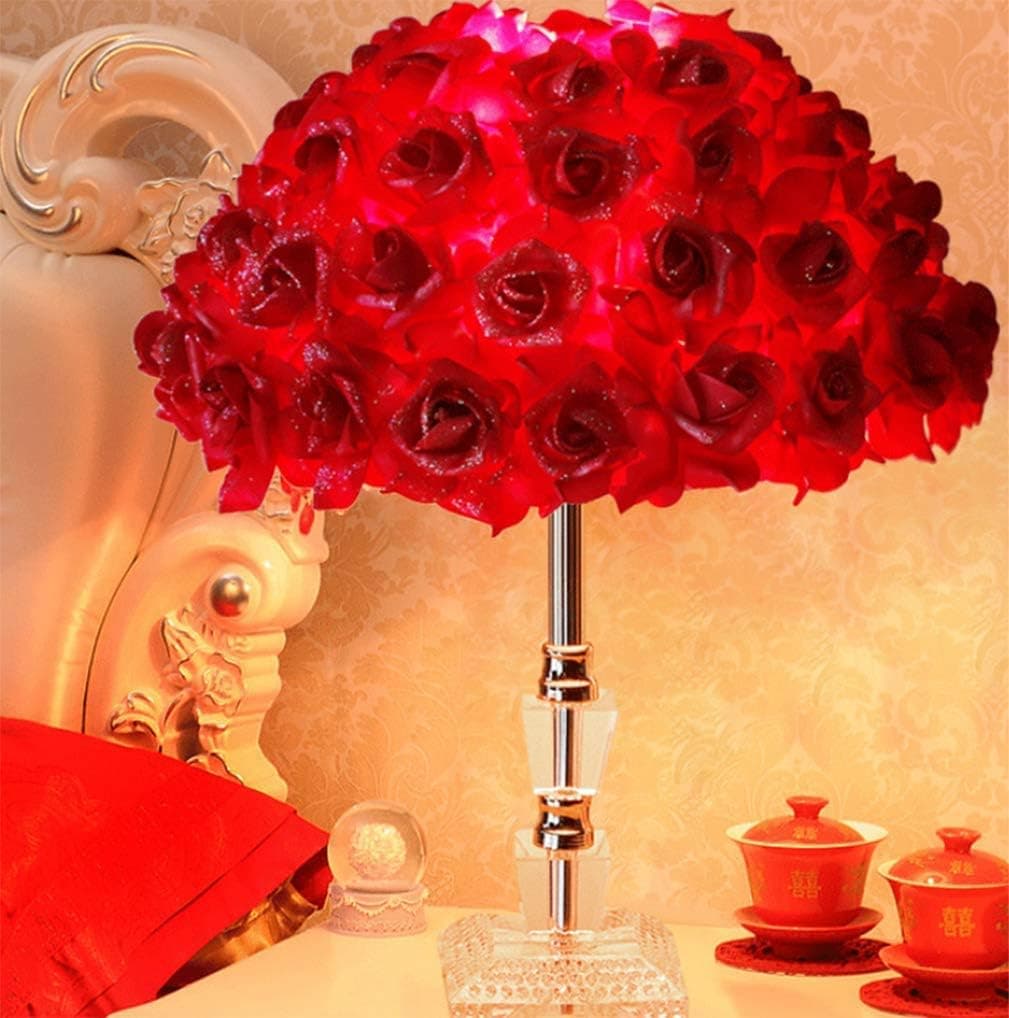 RUIDA Table Lamp, Rose Shade Desk Lamps for Bedroom Lamps, Crystal Glass Holder, Bedside Lamps (Kids Night Light, Valentine's Decor Gift for Girl) G14 2700k 500Lm 6W E26 Bulb Plug Power No USB (Red)