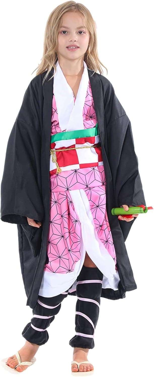 Demon Cosplay Costume Anime Cosplay Kimono Black Robe Full Set Halloween Cosplay Outfits for Kids Adults