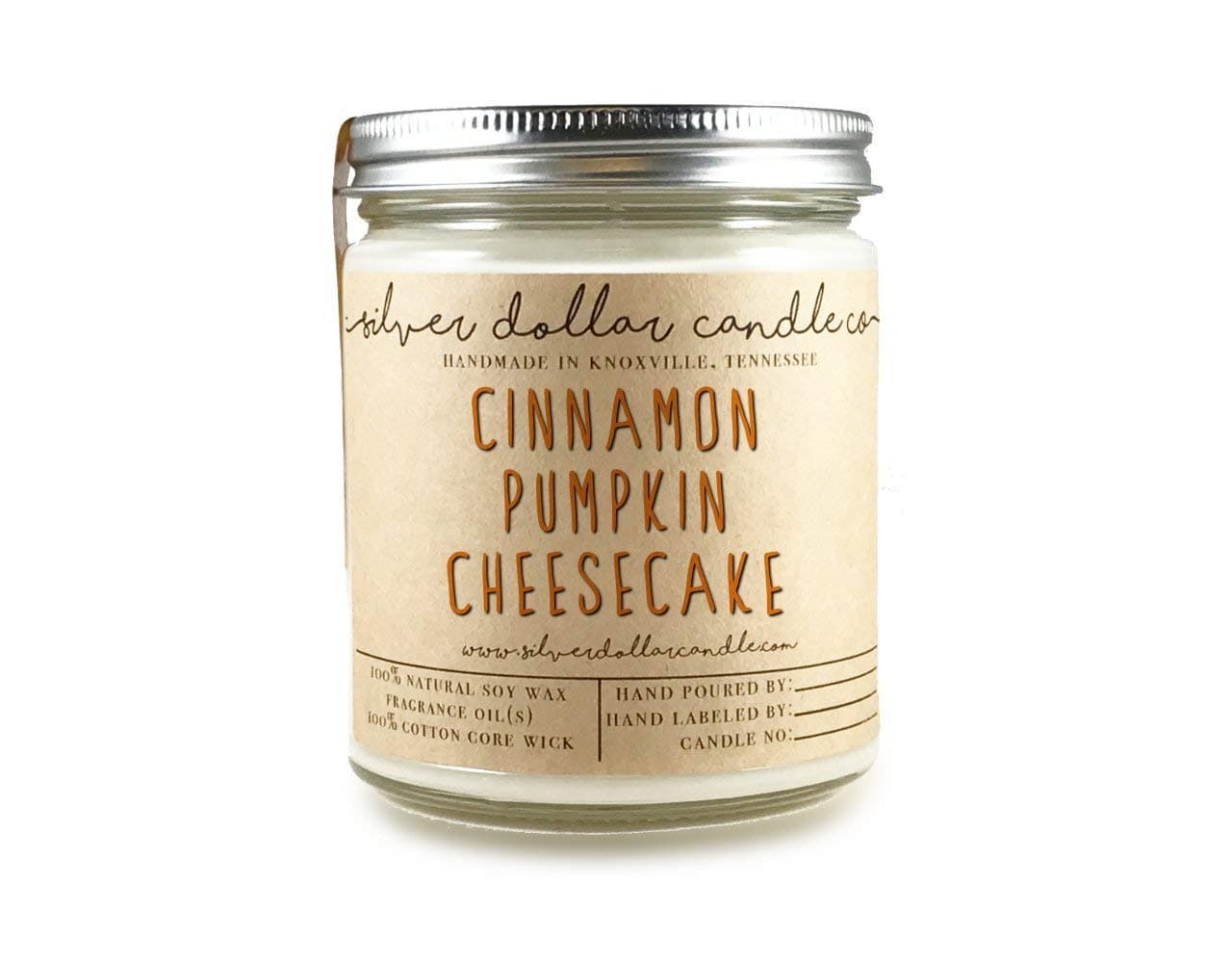 Cinnamon Pumpkin Cheesecake Scented Candle 8oz, Natural Soy Wax candle by Silver Dollar Candle Co.