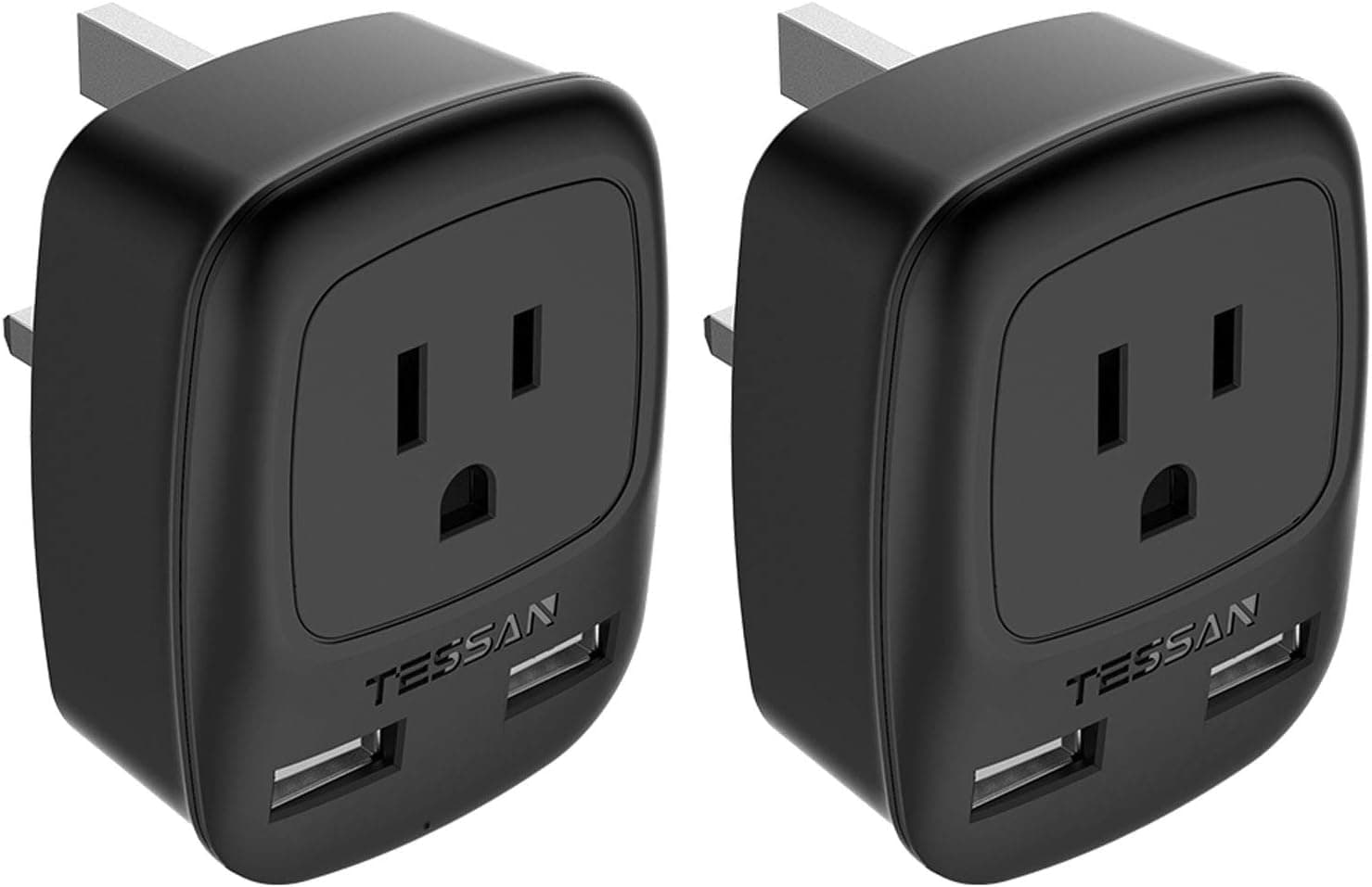UK Ireland Hong Kong Travel Adapter 2 Pack, TESSAN USA to UK British England Scotland Irish Outlet Power Adaptor with Dual USB Charging Ports, Grounded Type G Plug