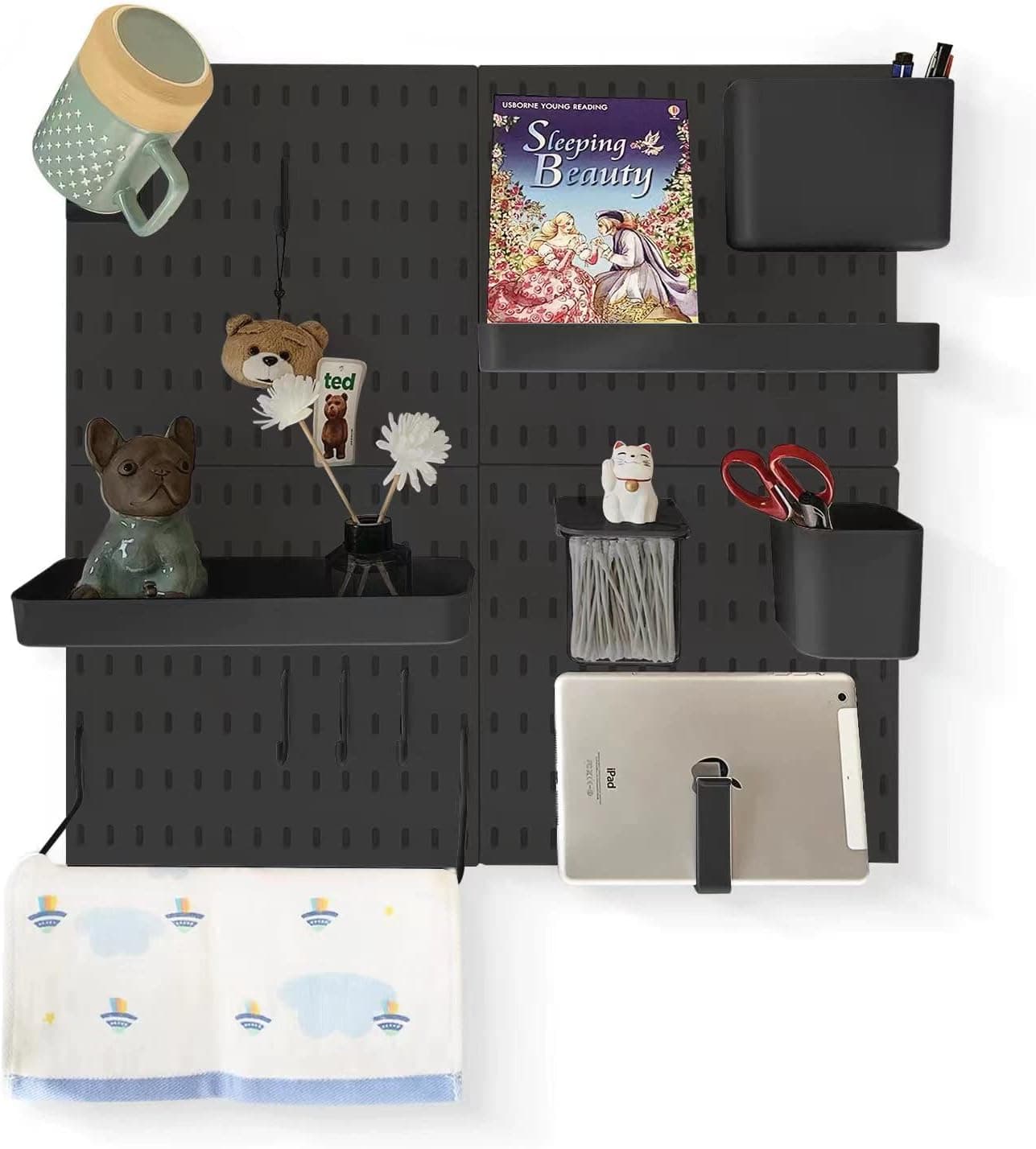 JoyBHole Pegboard Combination Kit and 13 Accessories(Shelf Hook Brackets Container) No Punching for Garage Kitchen Living Room Bathroom Office 22"x22",Pegboard Wall Organizer (Upgraded)