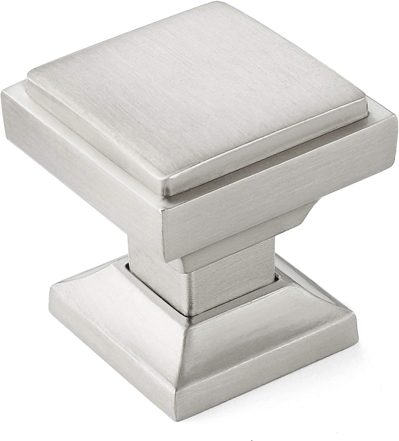 Cauldham 10 Pack Solid Kitchen Cabinet Knobs Pulls (1-1/8" Square) - Transitional Dresser Drawer/Door Hardware - Style S685 - Satin Nickel