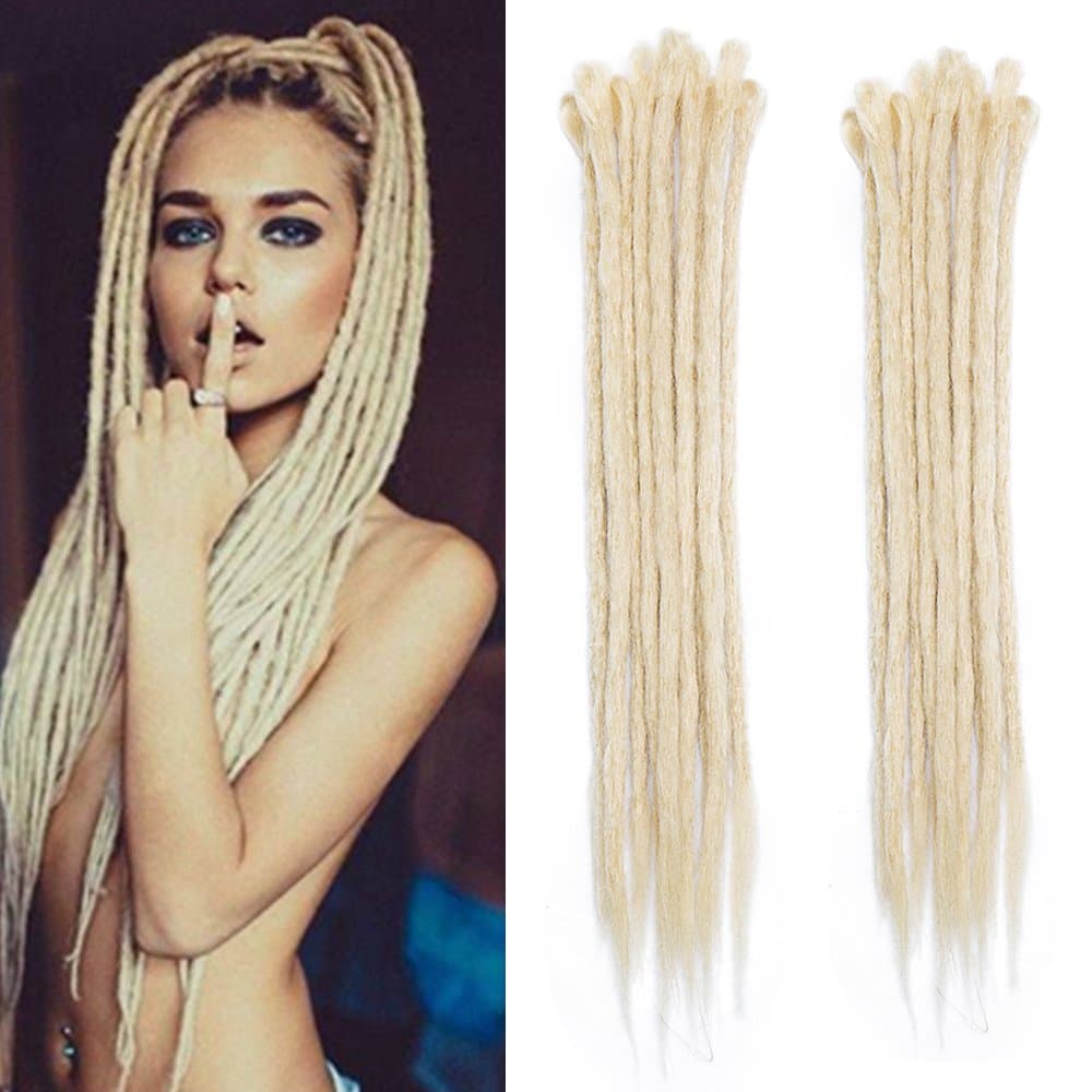 100% Handmade Dreadlocks Extensions Fashion Reggae Hair 20" Soft Faux Locs Crochet Mambo Twist Braiding Hair Ombre Color For Women/Men Bleach Blonde 25 Strands/5pack