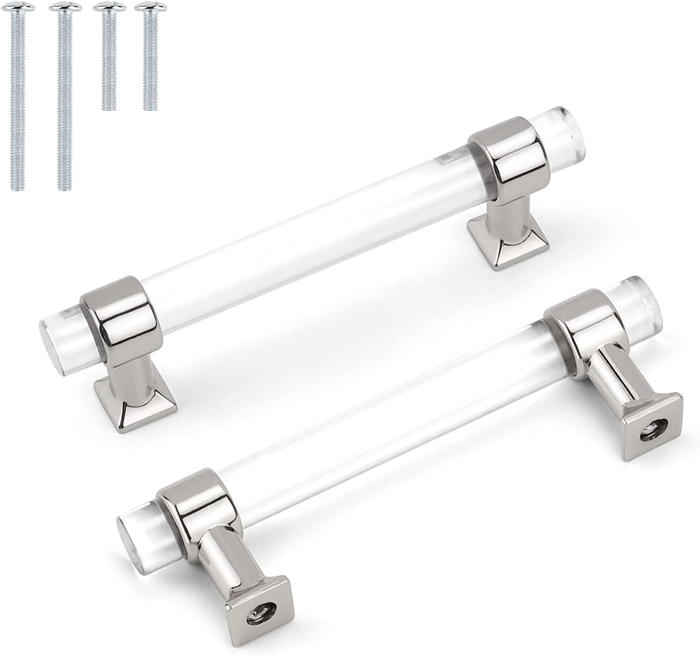 Fashion Furniture Direct 5 Pack Acrylic Cabinet Pulls Zinc Alloy Base Bathroom Drawer Pulls Clear Acrylic Pull Handles 3.8 inch Hole Spacing Solid Polished Chrome Kitchen Bedroom Pull Handles