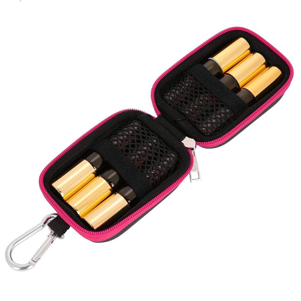 6 Colors Essential Oil Bag for Roller Bottles Waterproof Hard Shell Bag Organizer Case, with 6pcs 5ml Portable Rollers Mini Essential Oil Bottles Holds Travel Carrying Storage Bags(Rose Red)