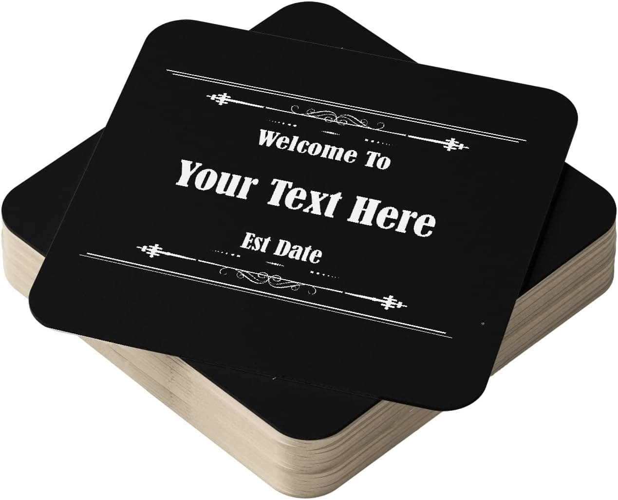 Personalised Beer Mats Pack of 24 - Multi Bulk Buy Absorbent Recyclable Cardboard Drink Mat Coasters 3.74 x 3.74 x 0.04 inch Square - Accessories for Home Bars Pubs - CO-CARD-RA815-24 - ADD Your Text