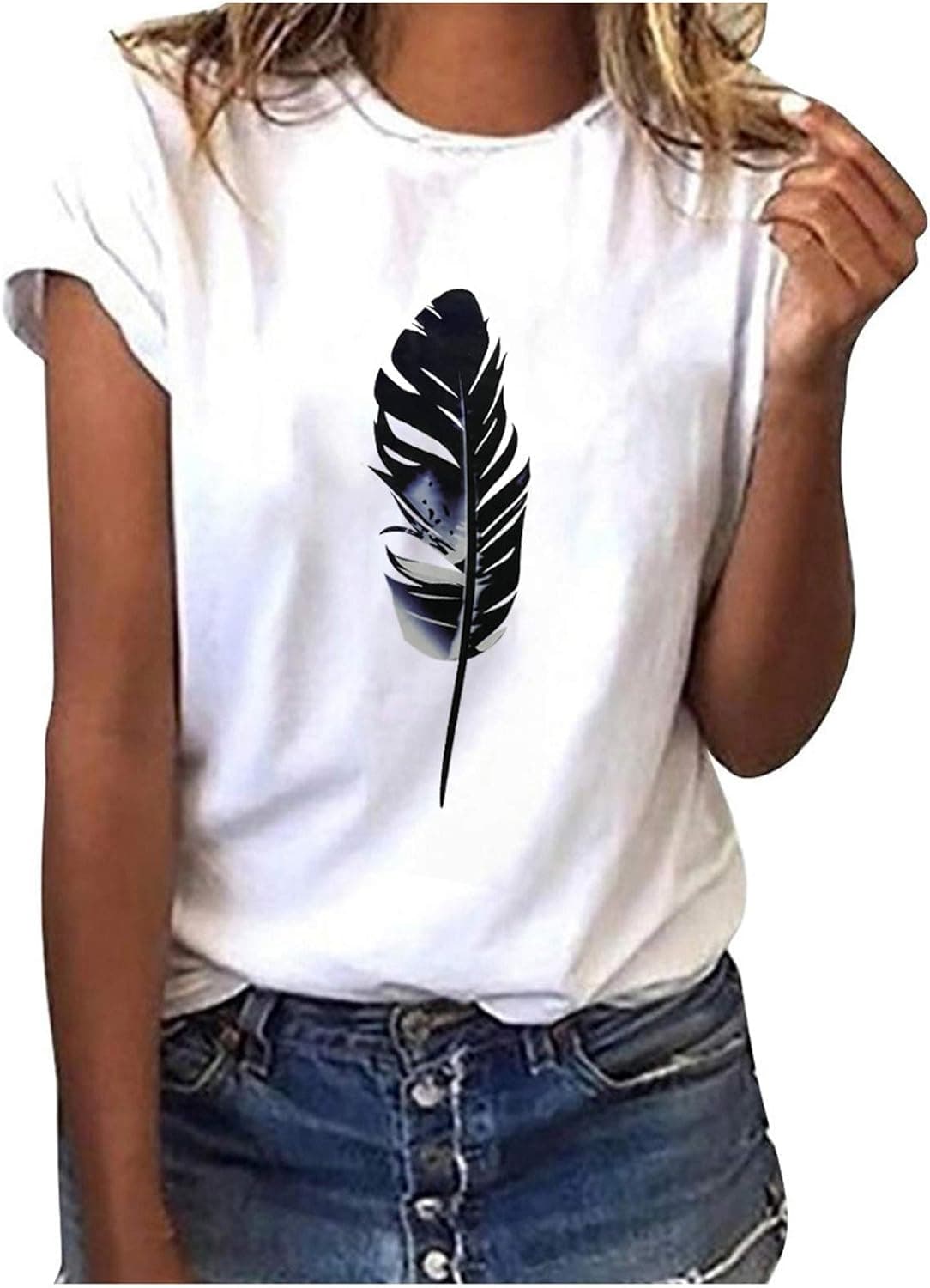 White T Shirts for Women Heart Printing Crewneck Short Sleeve Summer Casual Simple Fashion Tops Tee