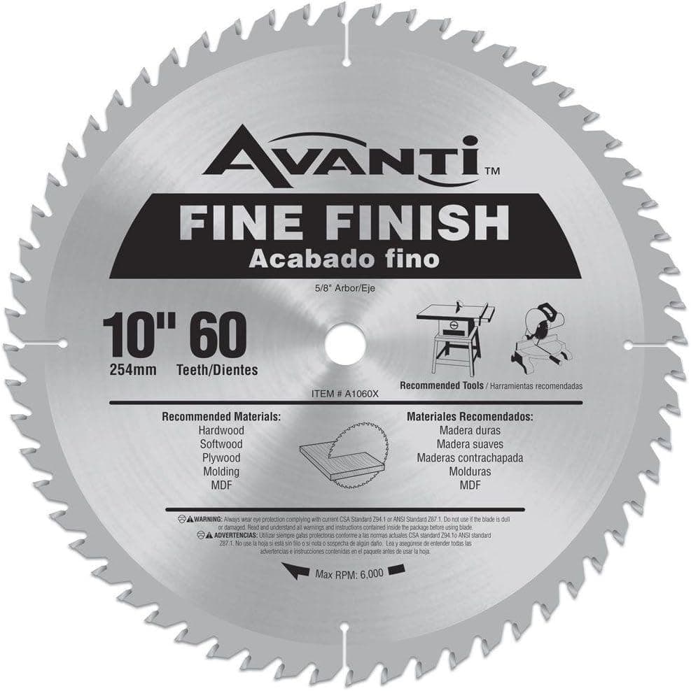AVANTI 10 in. x 60 Tooth Fine-Finish Circular Saw Blade