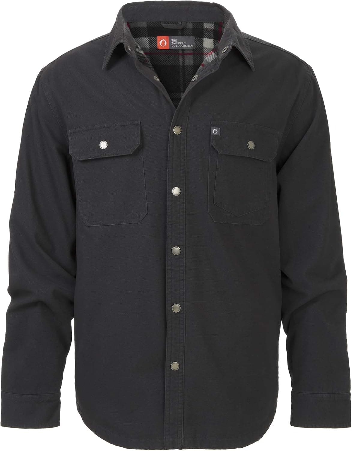 The American Outdoorsman Solid Canvas Shirt Jacket Lined with Printed Polar Fleece Lining for Hiking and Camping