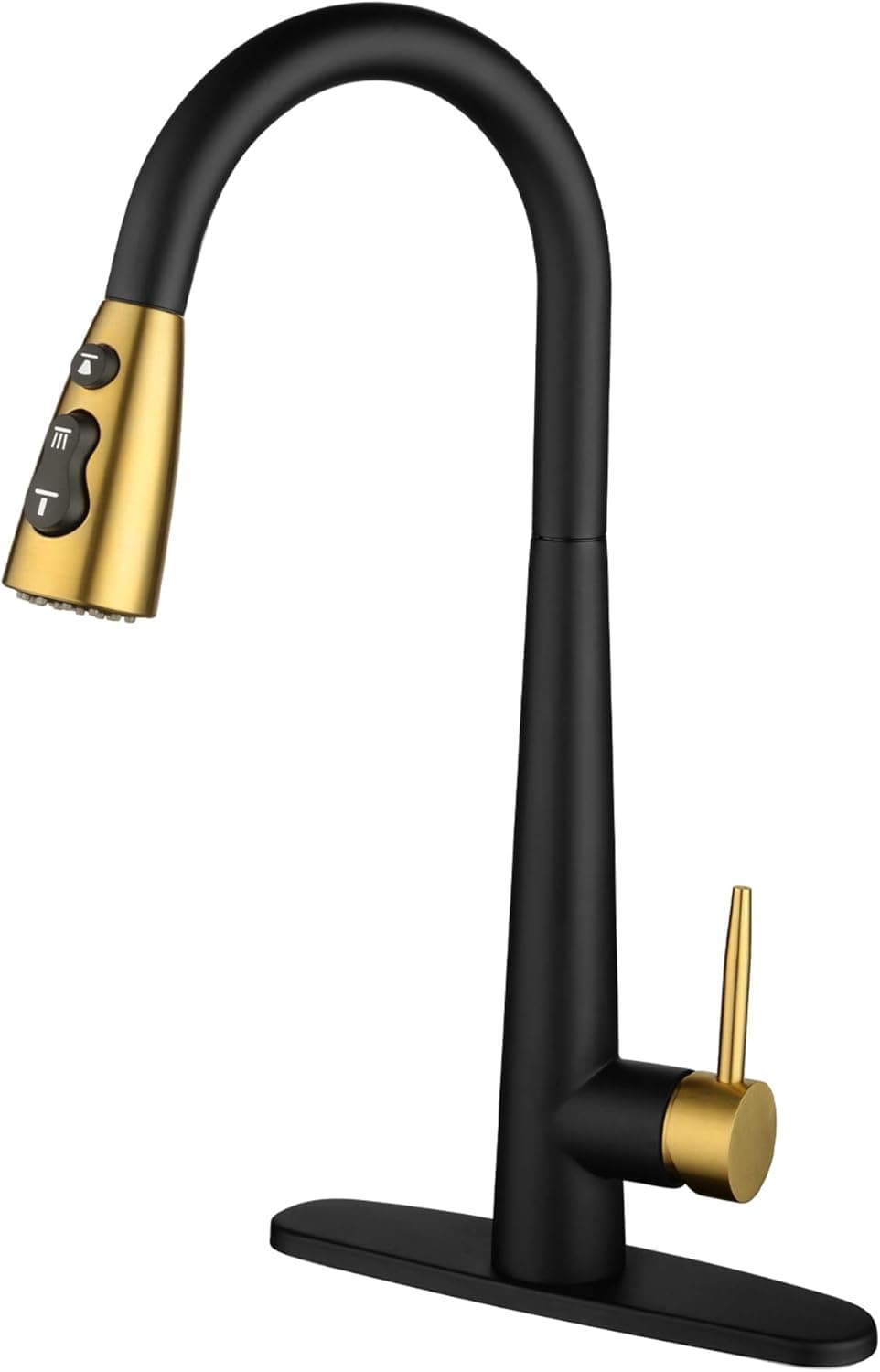 AMAZING FORCE Kitchen Faucet Modern Pull Out Kitchen Faucets Stainless Steel Single Handle Kitchen Sink Faucet with Pull Down Sprayer 3 Hole Kitchen Faucet Mixer Tap, Matte Black & Gold