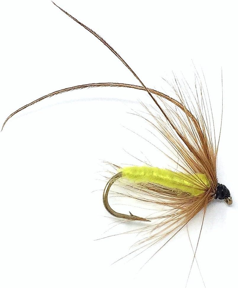 Feeder Creek Fly Fishing Trout Flies - Caddis Mayfly Yellow Wet Fly Soft Hackle - Three Size Assorted Variety Size 14,16,18 (4 of Each Size) for Trout and Other Large Freshwater Fish - Hand Tied