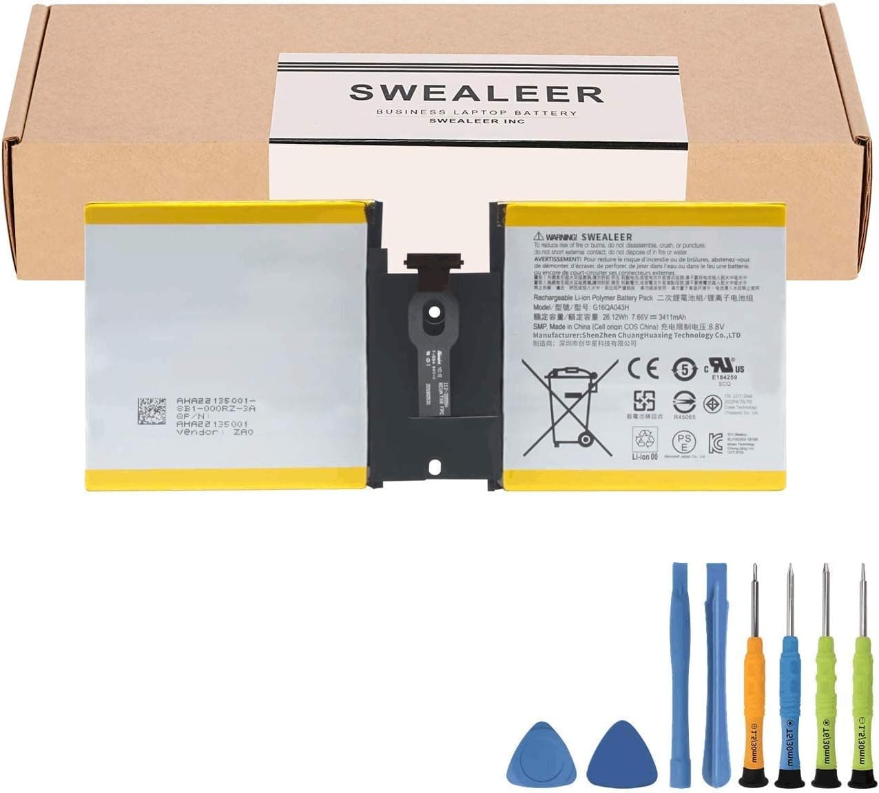 SWEALEER G16QA043H Tablet Battery Replacement for Microsoft Surface GO 1824 Series G16QAO43H with Tools [7.66V 26.12Wh 3411mAh]