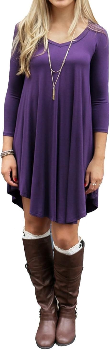 TINYHI Women's Side Pockets Loose Fit Casual Swing Flowy T-Shirt Dress