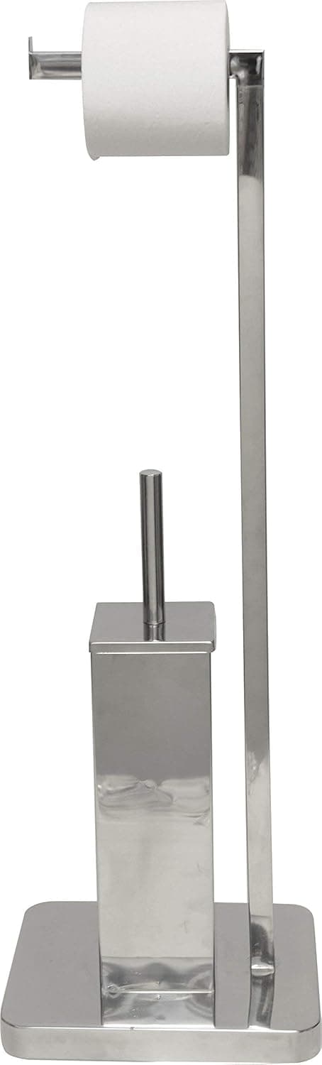 EVIDECO Stainless Steel Square Bowl Brush and Toilet Tissue Roll Dispenser, Silver/Chrome