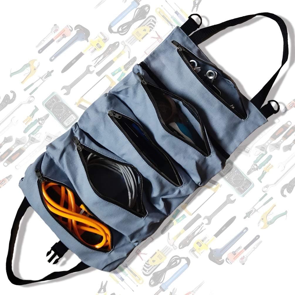YGYQZ Rolling Tool Pouches for Men – Big Capacity Portable Tools Roll Up Organizer Gifts Canvas Pocket Thicken Wearable Store Wrench Screwdriver Bolts Hammers Nails