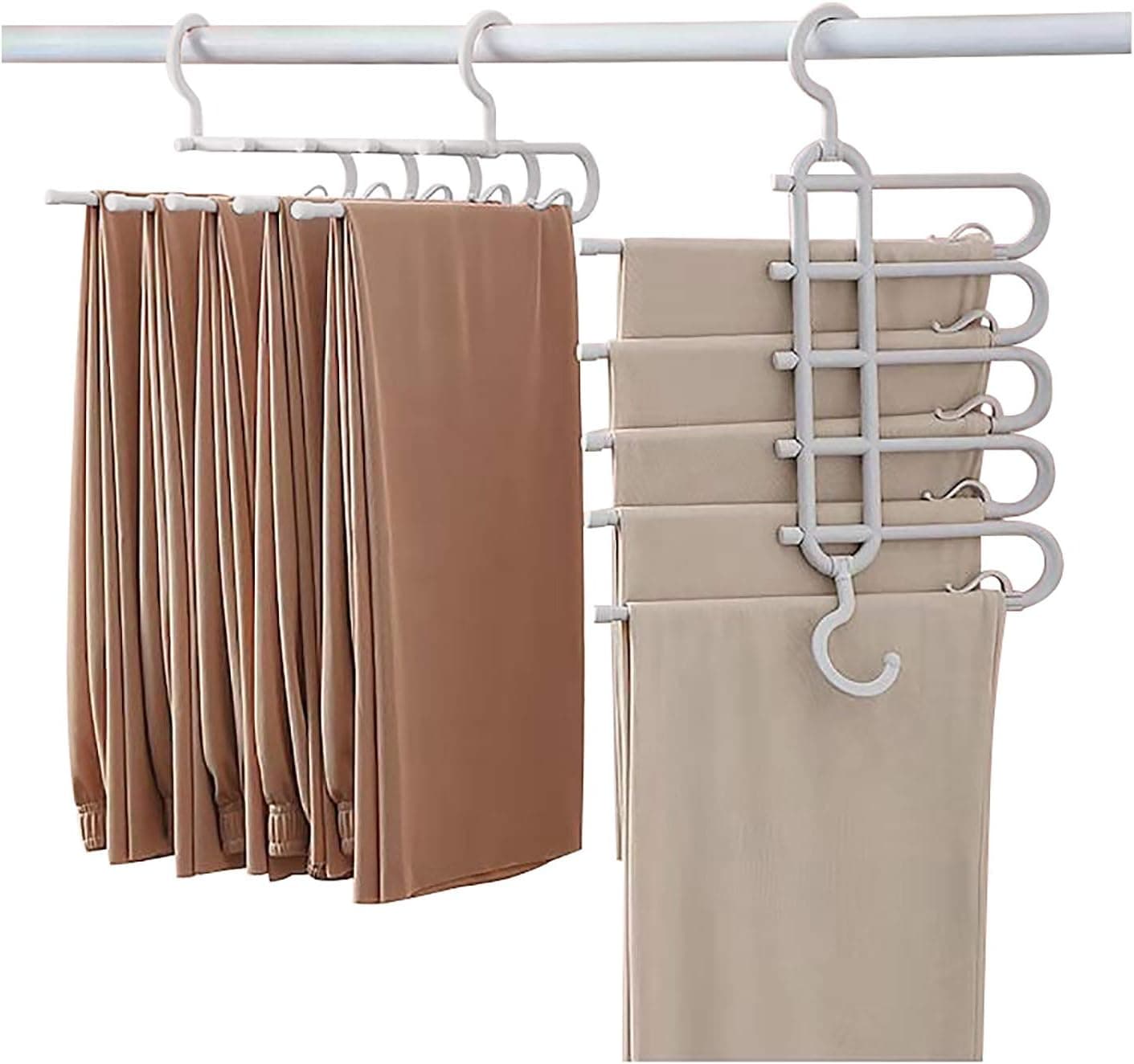 Pants Hangers Space Saving, 2 Pack Multi Functional Pants Rack Non-Slip Space Saving Clothes Closet Storage Organizer for Pants Jeans Trousers Skirts Scarf