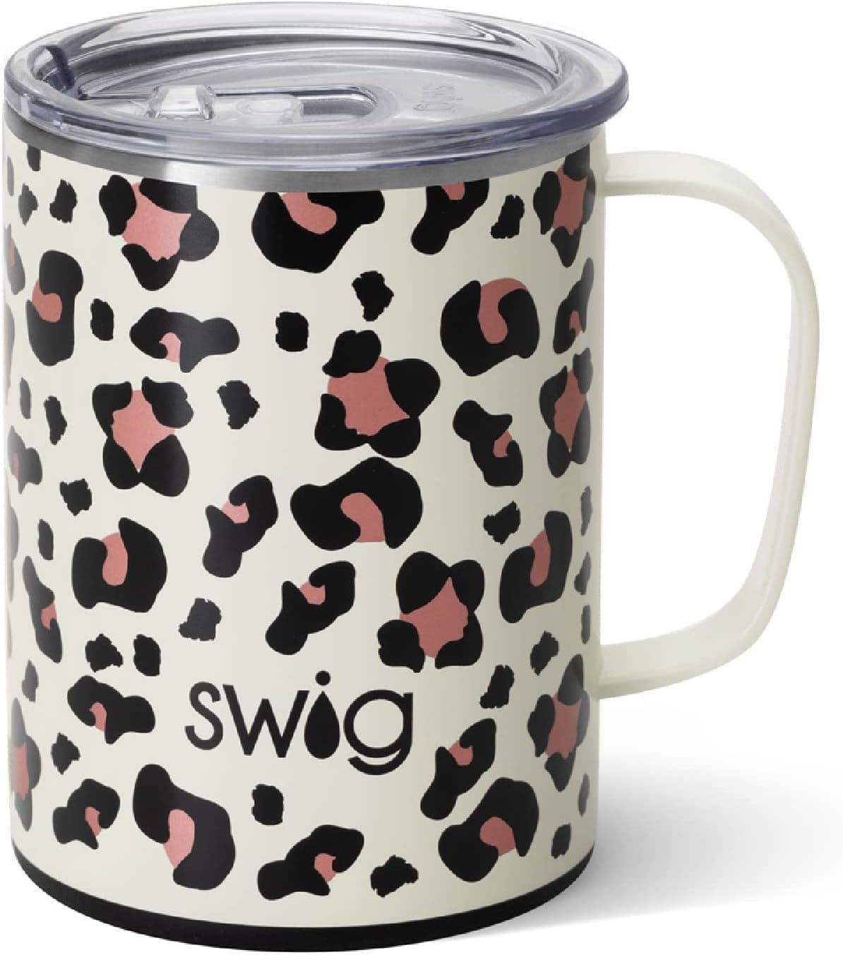 Swig Life 24oz Mega Mug, Triple Insulated Large Travel Mug with Handle and Lid, Dishwasher Safe, Double Wall, and Vacuum Sealed Stainless Steel Coffee Mug in Luxy Leopard Print