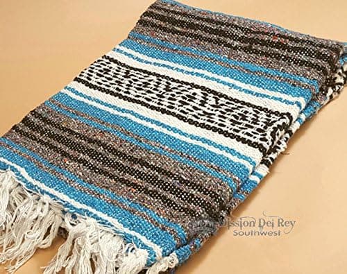 Authentic Mexican Blanket 47"x68" -Traditional Woven Falsa Blanket for Yoga, Travel, Camping Rustic Southwest Style or Western Decor. (Colima)
