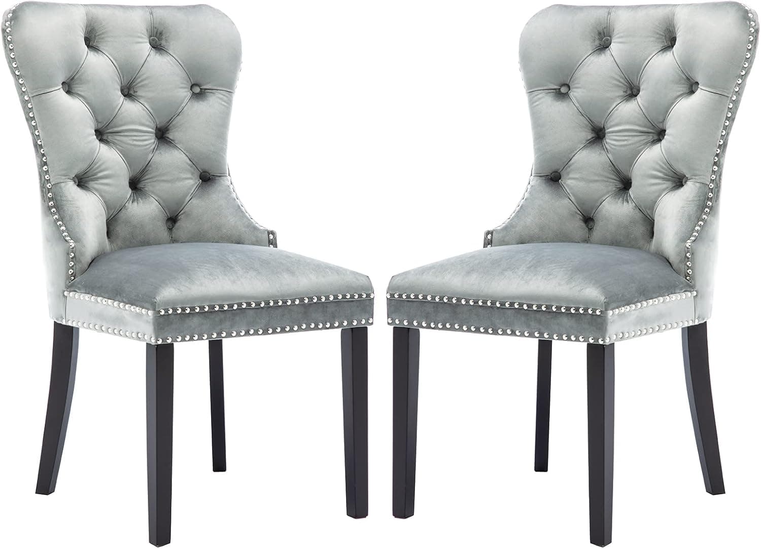 chairus Dining Chairs Set of 2 with Tufted High Back, Velvet Upholstered Dining Room Chairs Modern Elegant Nailhead Trim - Gray Cyan 2PCS