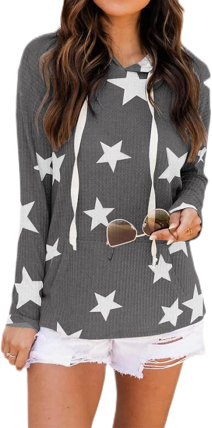 Yuanlar Women's Casual Long Sleeve Drawstring Sweatshirt Hooded Pullover Loose Tops with Pockets