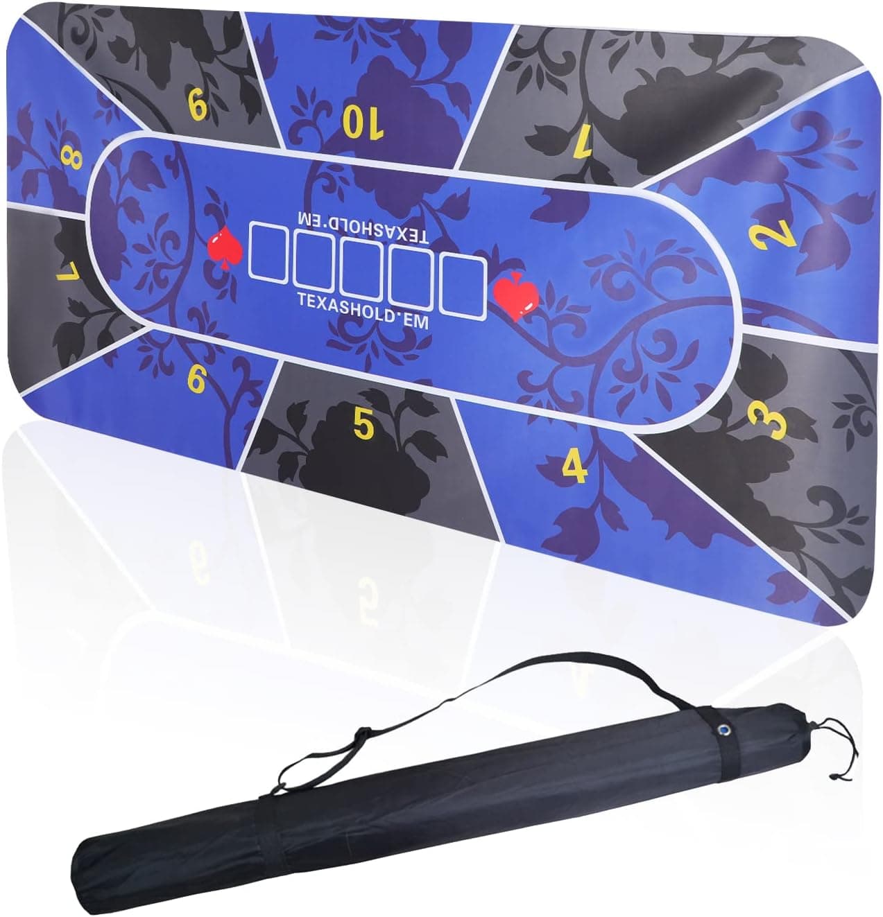 ORIENGEAR Portable Rubber Poker Mat, 71X35 Inch Professional Poker Mat, Non-Slip and Folding Poker Card Tabletop Layout with Carrying Bag for Playing Cards, Poker Games, Blackjack, Casino Use (Blue)