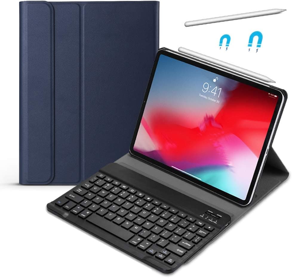 ipad Case Compatible for Ipad Pro 11 Inch 2018 Stand Cover Case with Removable Wireless Smart Keyboard Magnetic PU Leather Auto Wake/Sleep Navy